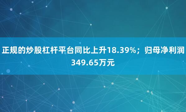 正规的炒股杠杆平台同比上升18.39%；归母净利润349.65万元